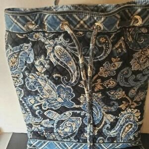 Vera Bradley Paisley, Black, Blue, and White Drawstring Backpack.